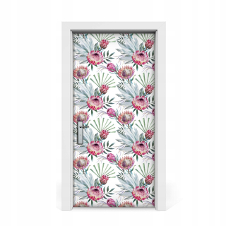 Slepky na dvere strieborné kvety protea 95x205