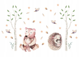 Nálepky na stenu medveď a hedgehog boho les