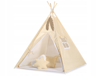 Teepee stan + prívesky z peria zadarmo! - Biely hrášok