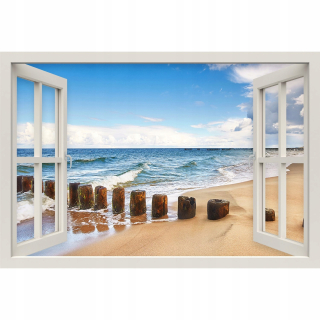 Okno 3d nálepka na stenu Beach More 120x80