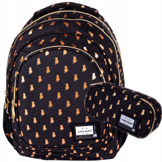 Gold Kitty Head 2in1 School Backpack Class 1-3