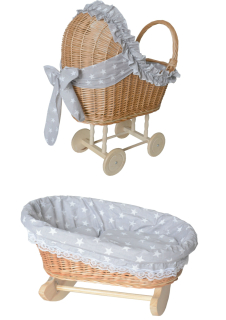 Premium kočíka bábiky +Cradle Grey Stars