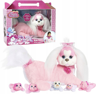Šteňa prekvapenie pes kiki a šteniatka psa mama