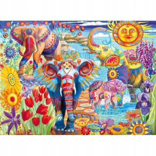 Puzzle 6000 farebných slonov v záhrade