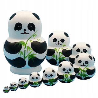 Panda matryoshka 10 vrstiev drevené deti Rusko