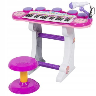 Ružový elektronický klavír + mikrofón a bubny
