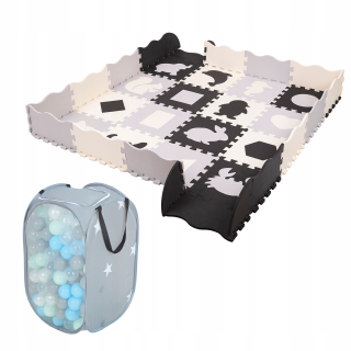 Penová vzdelávacia mata puzzle 200 loptičiek s košom