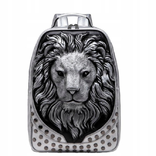Ruksak z hovädzej kože 3D Lion reliéfna hlava g