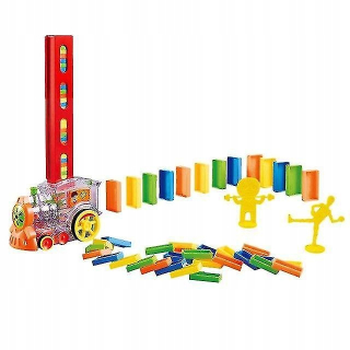 Hračka elektrického vlaku na prstoch domino zmätená