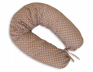 Dlhší materský vankúš- biely hrášok na bronz