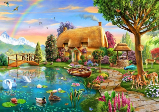 Puzzle 6000 Chatka pokrytá doškovou strechou
