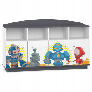 Boy's BookCase Fairy Tale BC08 Gray Robots White