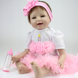 Reborn baby bábika Girl Silikon Otvorte oči