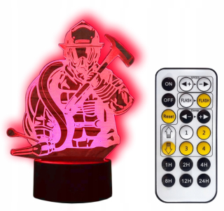 Hasiči 3D LED nočná lampa Fire + diaľkové ovládanie