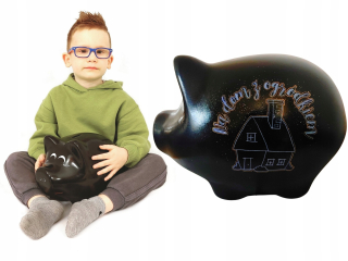 Piggy Piggy Bank Black Gigant + váš nápis (SK2C)