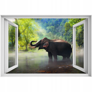 Self -adhézne dýha 3D okno slon Thajsko 90x60