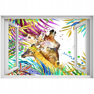 Self -adhézne 3D dýha Vintage Giraffe Window 90x60