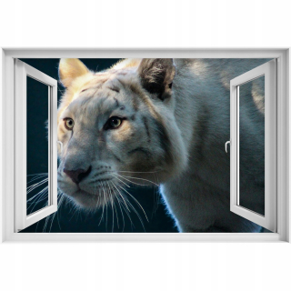 Self -adhézne 3D okenné nálepka biela tigr mačka