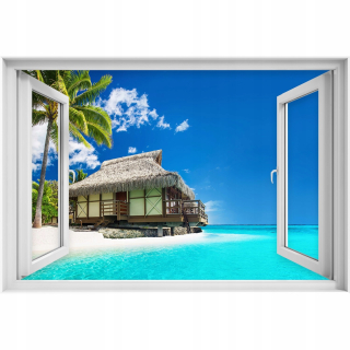 Self -adhézne 3D okno Bangalow Bungalow Beach 90x60