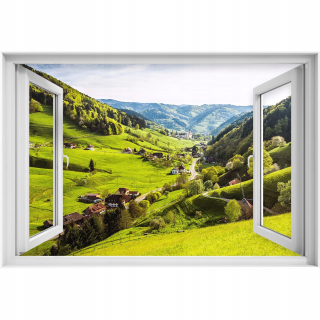 Self -Adhhesive 3D Window Mountain vybral dedinu 90x60