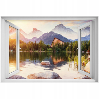 Self -adhézne 3D okenné nálepka Lake Mountain 90x60