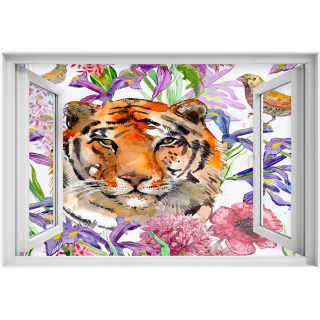 Samostatne 3D okenný štítok Tiger Watercolor