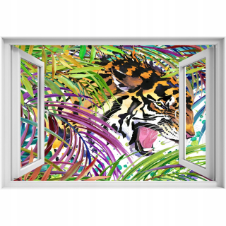 Self -adhézne 3D okno Tiger Vintage 90x60