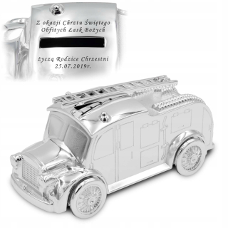 Piggy Bank Hasičský automobil s gravírovaním krstu