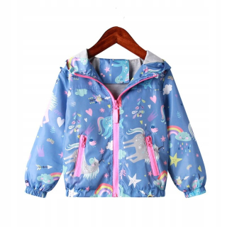 Jarné dievčenské bundy Unicorn Rainbow Print Jeseň
