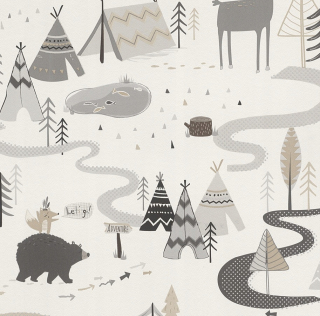 Tapeta- deti ... Rasch-for Children- Bear, Elk, Wigwam