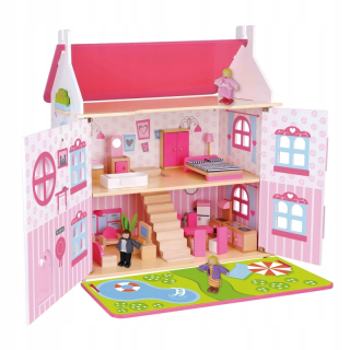 TOOKY TOY Dvojposchodový drevený domček pre bábiky