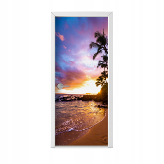 Tapeta pre dvere s fotografickou módnou plážou na východ slnka