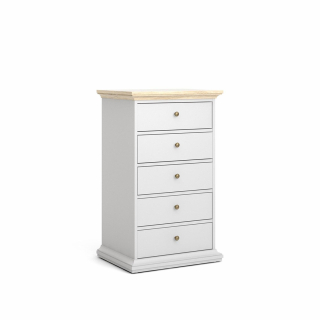 Komoda Venedig s 5 zásuvkami biela, štruktúra dub deco