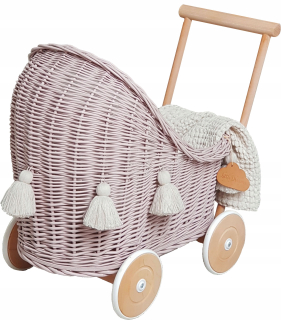 Doll Wicker kočíka špinavá ruža