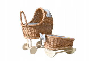 Wicker Trolley + Natural Doll Cradle