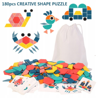 Drevená skladačka Puzzle sada farebných kreatívnych tangram
