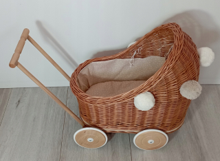 Prútená kočík pre bábiky Puser Dolls +Bedding
