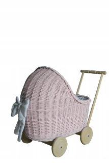 Prútený kočík pre bábiky Pusher + posteľná bielizeň