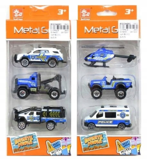 Nastaviť 3 autá automobily Metal Police