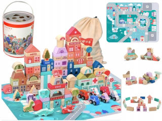 Sada drevených blokov puzzle City Letters 16