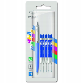 Parker Jotter Gel M + 5 Blue Cartridges Set