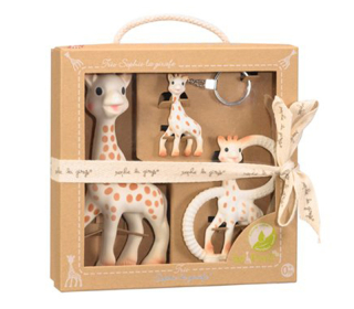 Žirafa Sophie Set Triplet Teether + Kľúčový prsteň