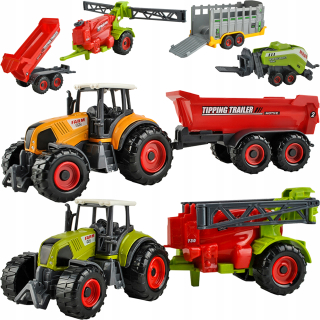 Sada 2 traktory 4 Poľnohospodárske stroje kovový traktor