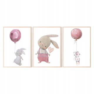 Set 3 obrázky 40x50cm plagáty Pink Bunnies