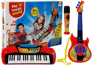 Hudobná súprava 3 v 1 gitarový klávesový mikrofón