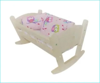 Drevená bábika Cradle +posteľná bielizeň 4 el
