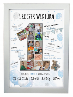 Koláž z fotografií na jednoročné narodeninové fotografie