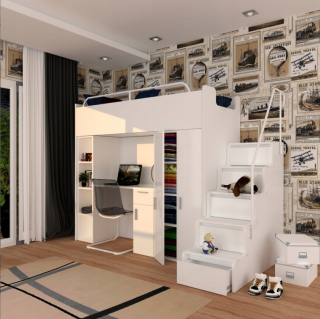 Kiki Bunk Bed s stolom a šatníkom- 11 farieb
