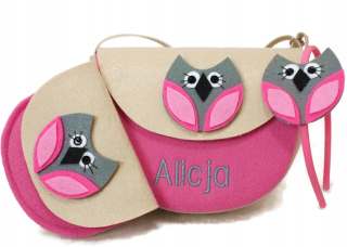 Kabelka s malým ružovým menom s sovou dieťaťa, čelenka
