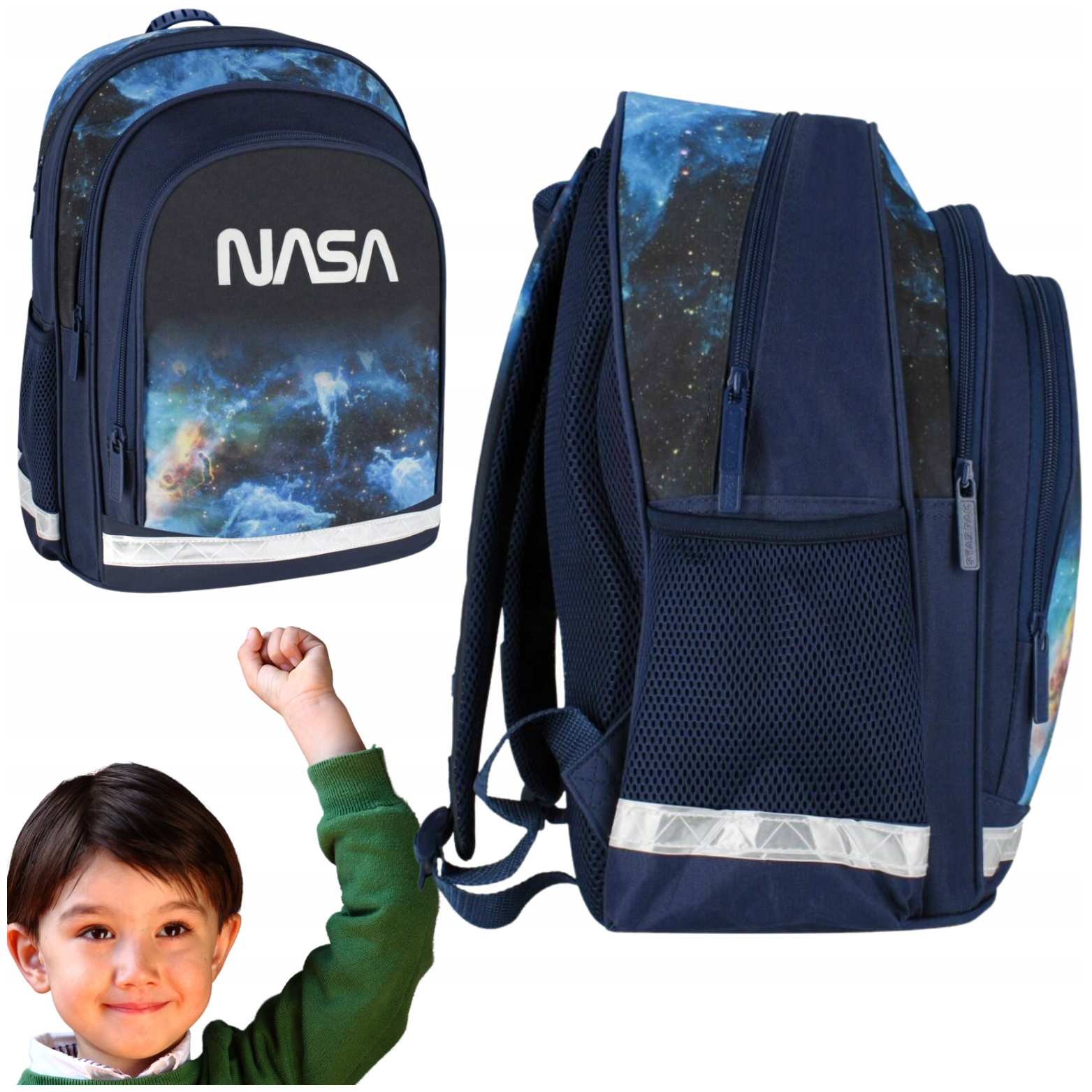 Mládežnícky školský batoh NASA Kozmos pre chlapca, viackomorový, 600D